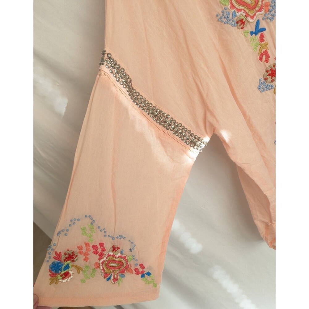 Soft Surroundings Colorful Embroidery &  Beads Blouse Top Sz XL Peach Button Up - Picture 3 of 9